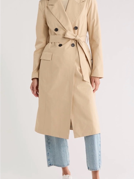 Avec Les Filles Jackets & Blazers - Avec Les Filles Tan Double-Breasted Trench Coat with Belt